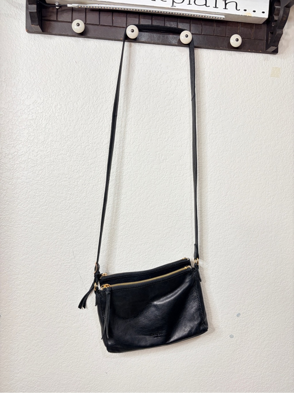 Margot Black Leather Crossbody Bag Purse with Gold Hardware - Women